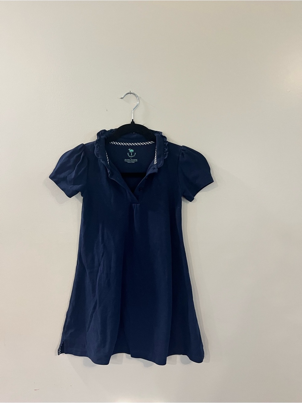 Girls' Navy Short-Sleeve Ruffle-Collar Polo Dress